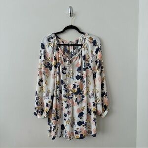 Lucky brand-Floral peasant tie front blouse (Size:2X)